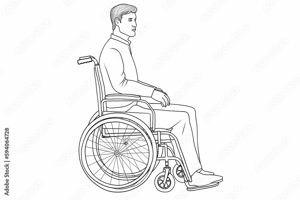 no vetor de cadeira de rodas, ilustração de desenho de uma linha no vetor de cadeira de rodas, ilustração de desenho de uma linha