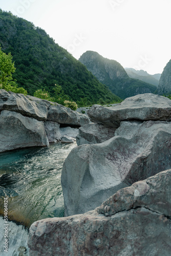 The river Valbona infront of the Albanian Alps in Valbona, Albania. © Limpovit