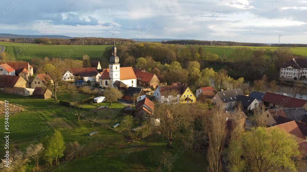 romantic bavarian village aerial panorama