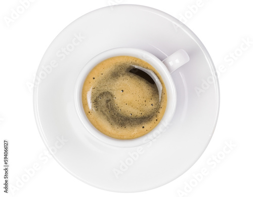 white mugs with hot coffee  isolated over a transparent background  hot drink  beverage design element  flat lay  top view