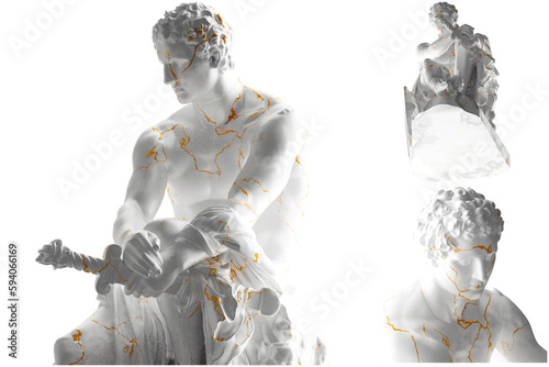 Luxurious white marble and gold statue of Ludovisi Ares, perfect for fashion apparel promotion. photo