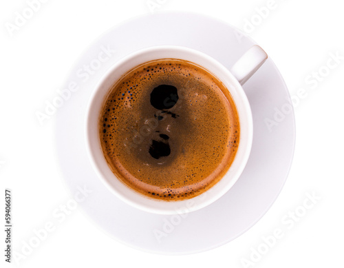 white mugs with hot coffee  isolated over a transparent background  hot drink  beverage design element  flat lay  top view