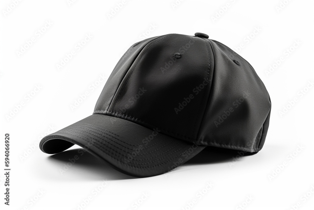 Versatile Vision, Empty Black Cap Mockup on White Background Generative AI Versatile Vision, Empty Black Cap Mockup on White Background Generative AI