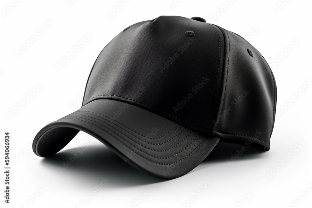All-Purpose Accessory, Empty Realistic Black Cap Mockup on White Background Generative AI All-Purpose Accessory, Empty Realistic Black Cap Mockup on White Background Generative AI