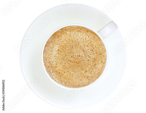 Fototapeta Naklejka Na Ścianę i Meble -  white coffee cup, mug with hot black coffee, isolated design element, top view, flat lay