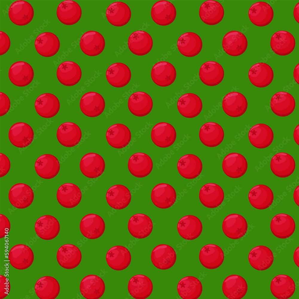 Cranberry with green leaves seamless pattern.For your design, pattern, badge, label, textile etc. Summer fruits for healthy lifestyle. Organic fruit. Cartoon style. Vector illustration Cranberry with green leaves seamless pattern.For your design, pattern, badge, label, textile etc. Summer fruits for healthy lifestyle. Organic fruit. Cartoon style. Vector illustration