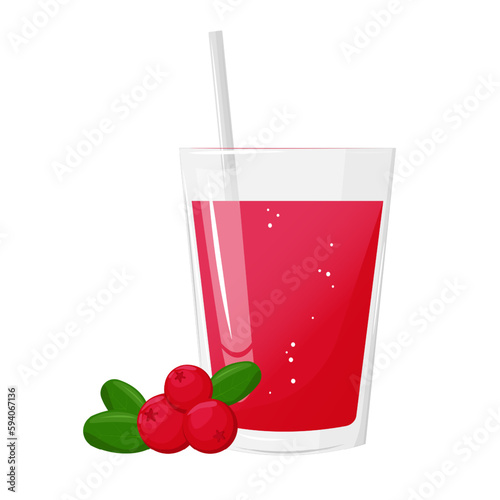 A glass of cranberries juice. Natural fresh squeezed juice. Healthy diet. The design concept of a web page,advertising,cafe,menu. Vector illustration