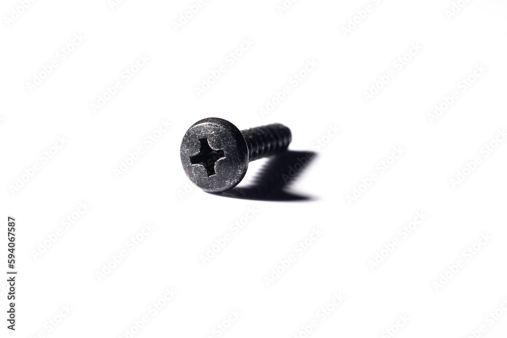A dramatic close up of a screw with a macro lens. White background A dramatic close up of a screw with a macro lens. White background