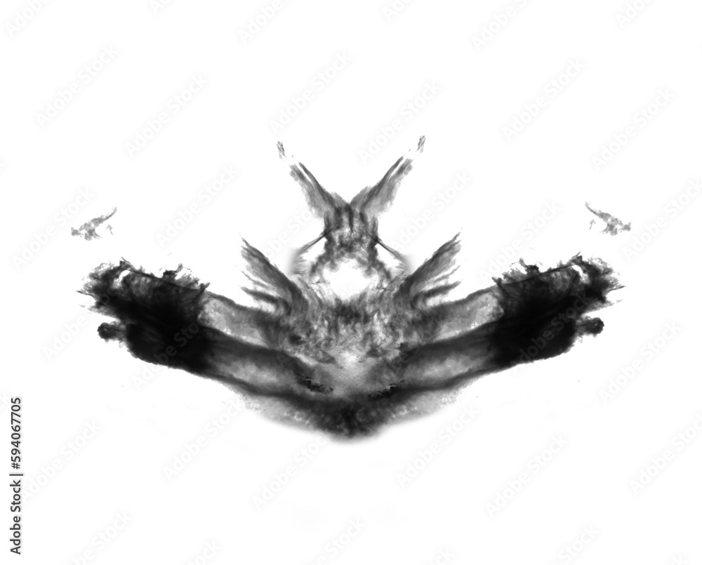 Black, inkblot and Rorschach test isolated on png or transparent