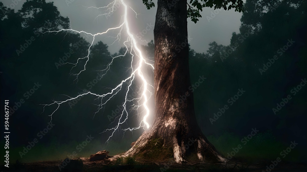 Fototapeta premium A lightning bolt striking a tree