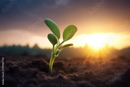Closeup image of young plant in sunshine and green nature background. Wild plant concept. Green Plant. Ecology concept. Nature Background. 
