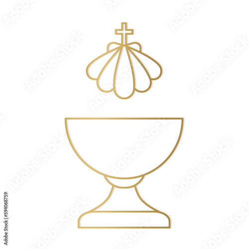 golden baptismal font and baptismal shell icon-vector illustration