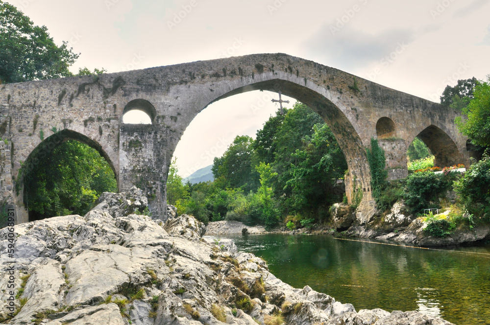 Cangas de Onis Roman Bridge with Cross