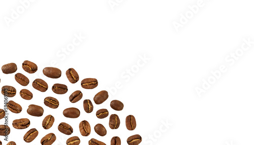 Coffee beans isolated on white or transparent background, cut out, hot drink, beverage design element, flat lay, top view