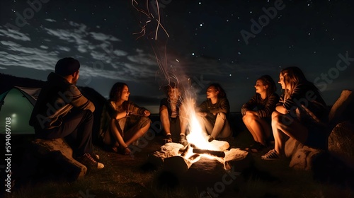  A campfire under a starry night sky