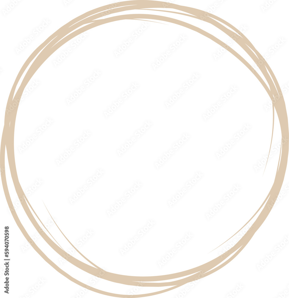 Beige circle line hand drawn. Highlight hand drawing circle isolated on white background. Round handwritten circle. For marking text, note, mark icon, number, marker pen, pencil and text check, vector