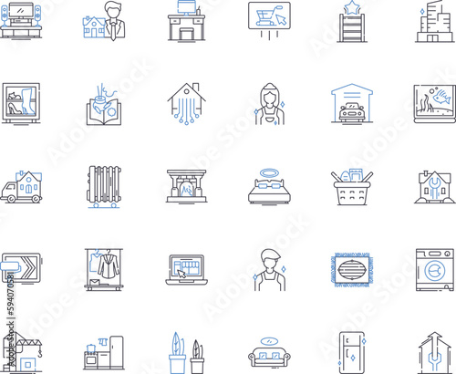 Property revamp line icons collection. Renovation, Remodeling, Refurbishment, Modernization, Upgrade, Redesign, Renovate vector and linear illustration. Transformation,Repainting,Refinishing outline