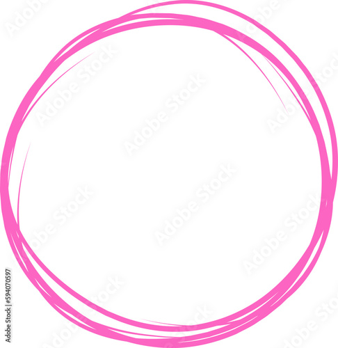 Pink circle line hand drawn. Highlight hand drawing circle isolated on white background. Round handwritten circle. For marking text, note, mark icon, number, marker pen, pencil and text check, vector