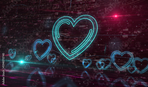 Heart love health and ai tech code symbol digital concept 3d illustration