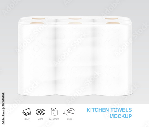 Paper towels in shrink film mockup. Vector illustration. Can be use for template your design, presentation, promo, ad. EPS10.	