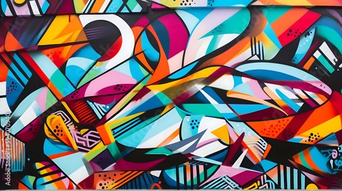 An abstract photo of a colorful graffiti mural photo