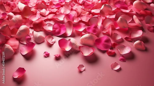 Flying pink rose petals. Background for weddings, holidays, generative ai tools 