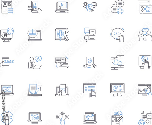 Supervision control line icons collection. Monitoring, Oversight, Regulation, Inspection, Management, Direction, Coordination vector and linear illustration. Guidance,Leadership,Administration outline