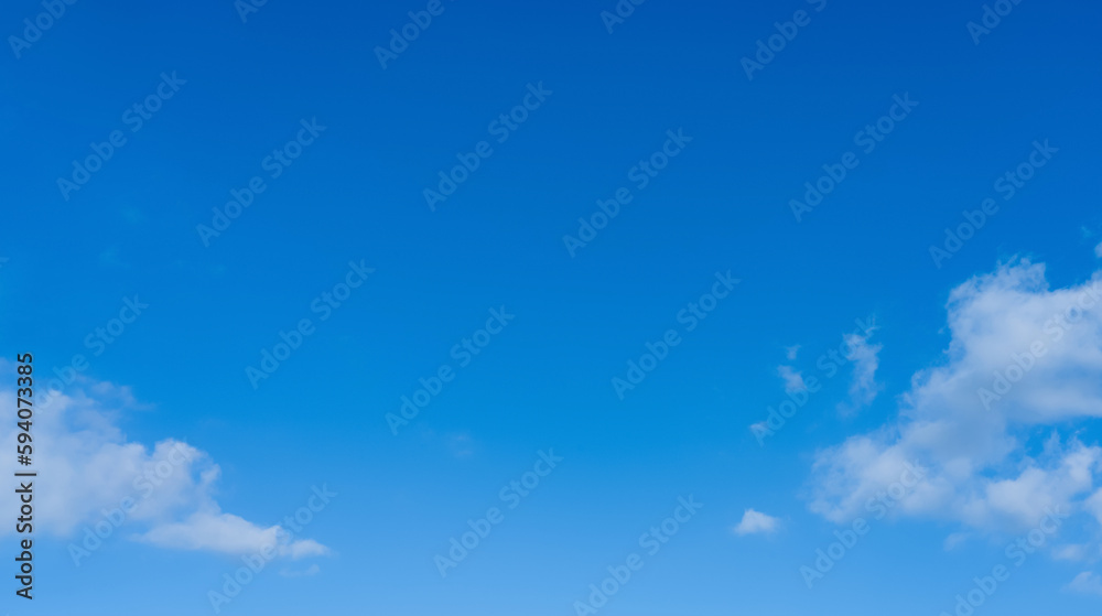 Blue Sky and Fluffy Clouds in Spring, Clear Sky in Sunny day Summer,Horizon Beautiful Nature for Environmental or Earth Day Banner