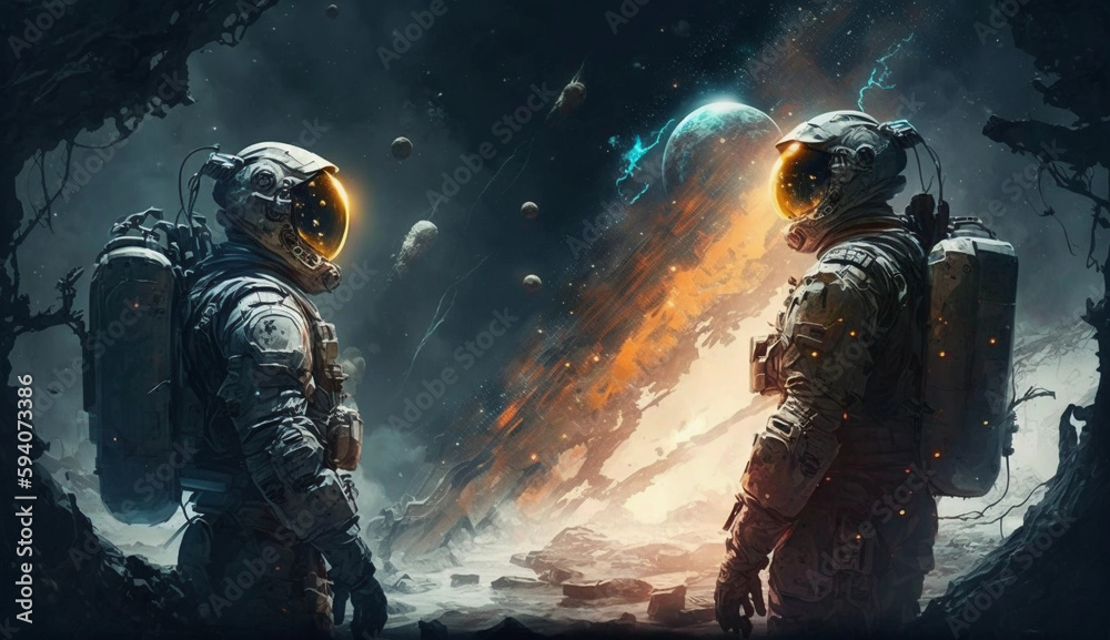 Fototapeta premium a space war, aliens vs astronauts, Generative AI
