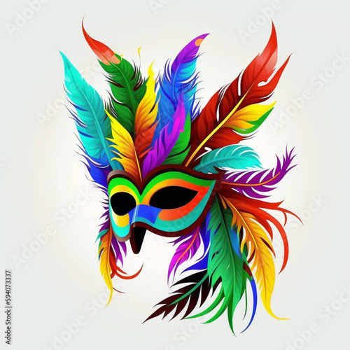 Mardi gras. Mask with feathers, festival bright colours. Icon, clipart for website, holiday, travel, festival application. Mardi gras party invitation. Flat illustration, cartoon style.