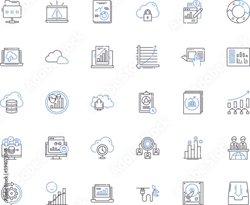 High-speed internet line icons collection. Broadband, Fiber, Cable, WiFi, Carrier, Internet, Modem vector and linear illustration. Router,Download,Upload outline signs set