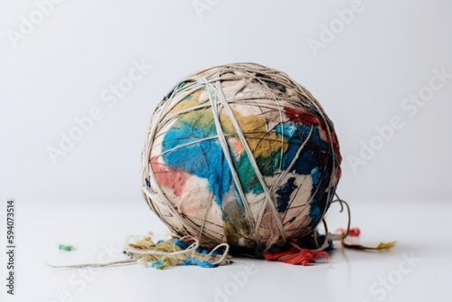 A globe of the earth with trash over white background Photo with message for social advertising, place for inscription Generative AI