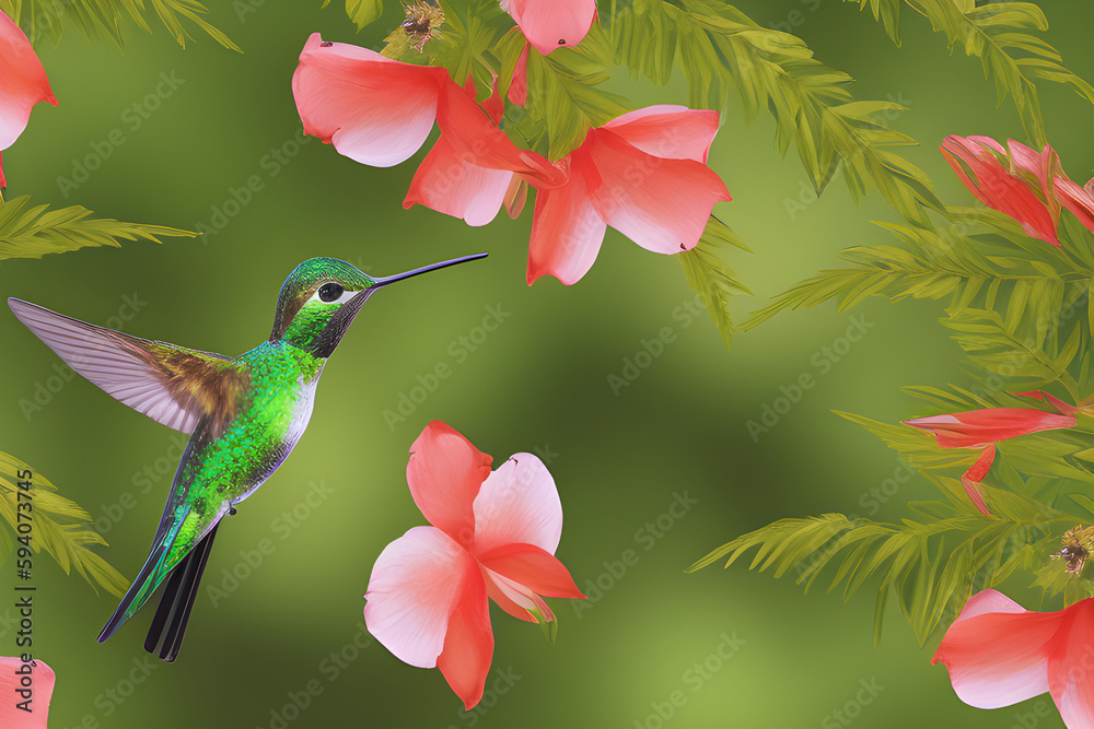 Naklejka premium ai-generated illustration of a hummingbird in a tropical forest