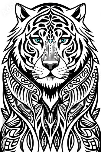 digital illustration, abstract TIGER pattern, black and white folklore motif, isolated on white background, vector texture, bear design in the middle, modern fashion print --ar 2:3--c 5 --v 5
