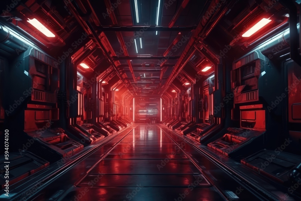 sci-fi spaceship corridor. Futuristic technology abstracts seamlessly for tech titles and background Generative AI
