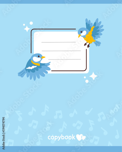 Vector illustration design of cute cartoon blue tit couple for copybook cover