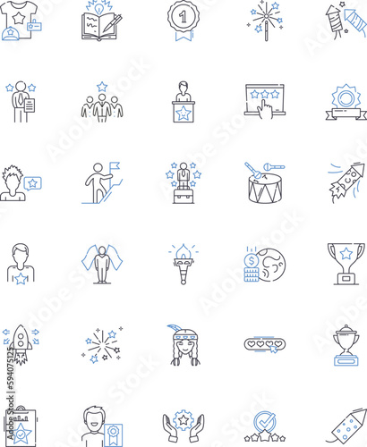 Achievement and earnings line icons collection. Success, Growth, Progress, Profit, Win, Advancement, Accomplishment vector and linear illustration. Revenue,Gain,Prosperity outline signs set