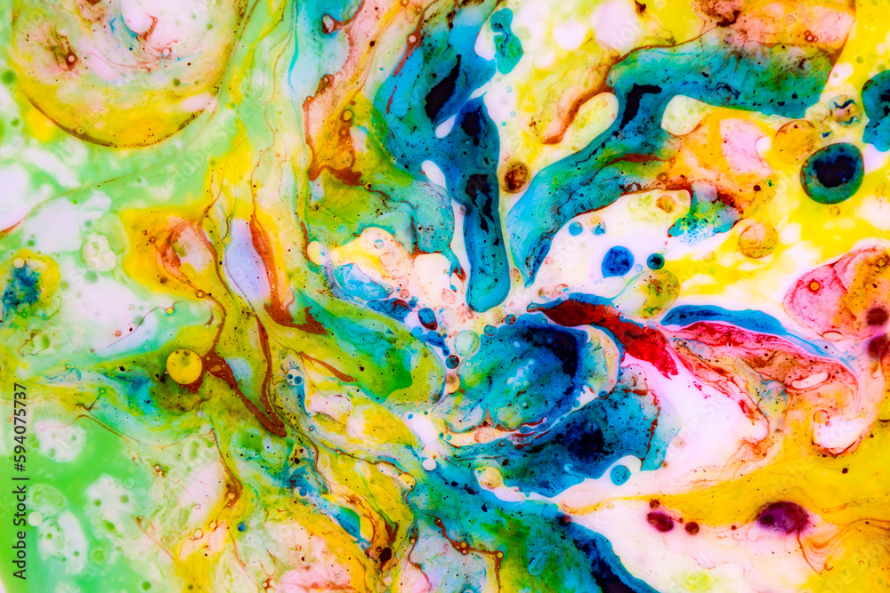 Abstract fluid art of bright colors and chaotic shapes. galaxy formation