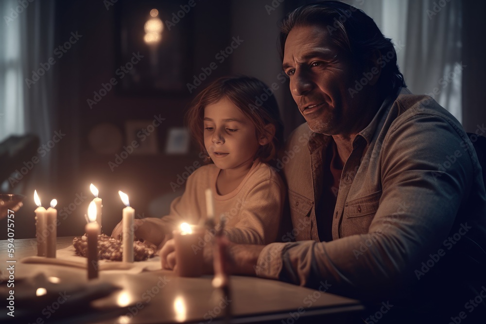 Father's day. Dad with child, Happy time with family, Celebrate a birthday. Good relationship between parent and kids. Generation, age, nostalgia. Smile love, enjoy, laugh. Fathers day. Generative AI. Father's day. Dad with child, Happy time with family, Celebrate a birthday. Good relationship between parent and kids. Generation, age, nostalgia. Smile love, enjoy, laugh. Fathers day. Generative AI.