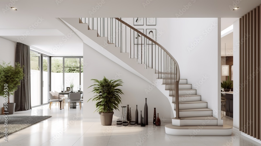 a beautiful staircase in the hall, nice white design a beautiful staircase in the hall, nice white design