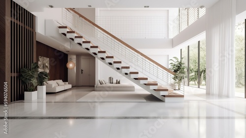 a beautiful staircase in the hall, nice white design © Sndor