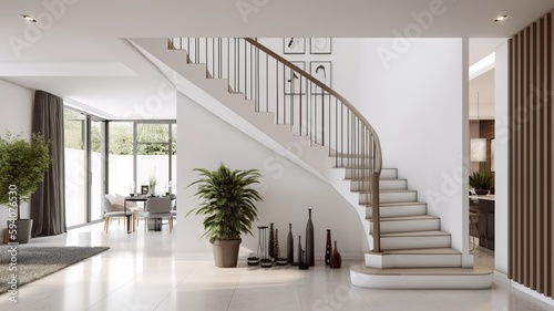 a beautiful staircase in the hall, nice white design © Sndor