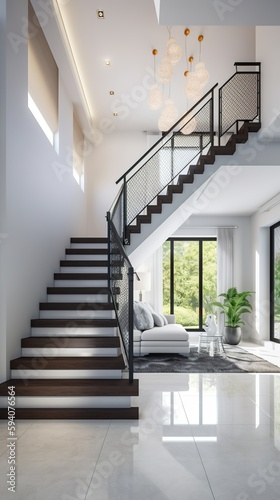 a beautiful staircase in the hall  nice white design