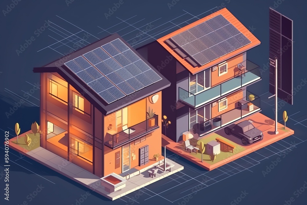 Solar panel house for sustainable energy. Generative AI Solar panel house for sustainable energy. Generative AI
