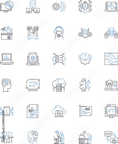 Data analytics line icons collection. Insights, Tracking, Dashboard, Metrics, Analysis, Prediction, Visualization vector and linear illustration. Patterns,Performance,Optimization outline signs set