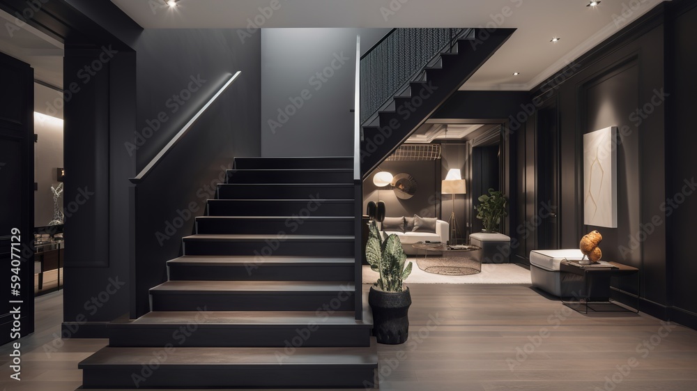 Fototapeta premium a beautiful staircase in the hall, black design