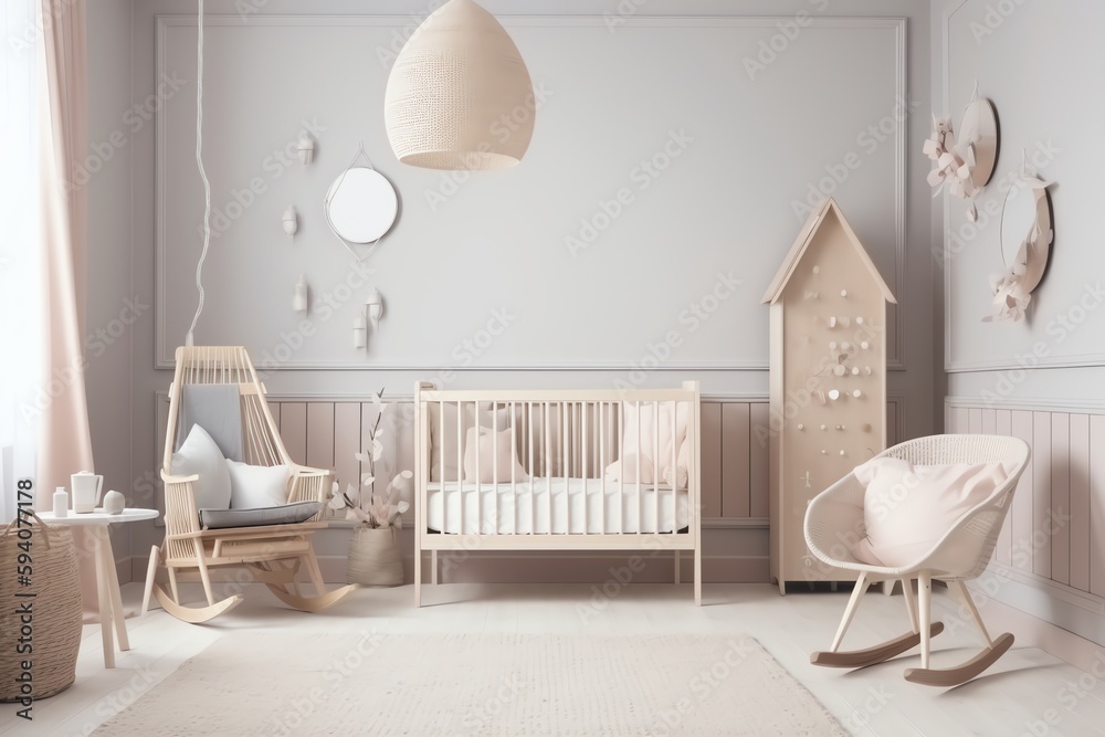 Modern scandinavian nursery room in light colours. Generative AI Modern scandinavian nursery room in light colours. Generative AI