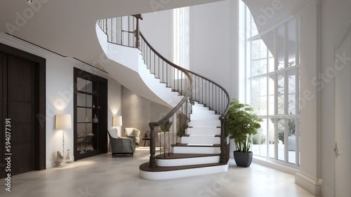 a beautiful staircase in the hall  white design