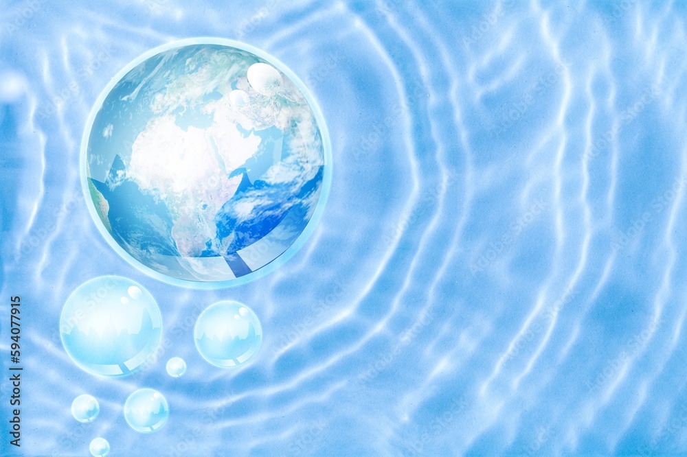 World Water concept with globe in clean water World Water concept with globe in clean water