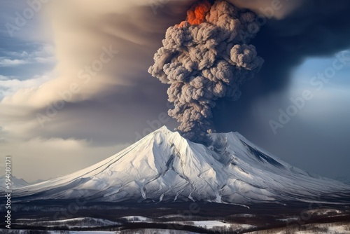 a powerful volcanic eruption occurred with the release of ash and lava. Generative AI